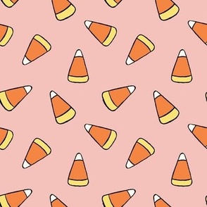 Medium Tossed Cartoon Candy Corn in Soft Pink, Orange, and Yellow for Halloween