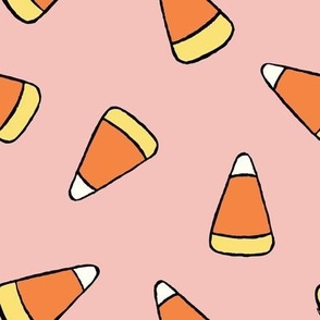 Large Tossed Cartoon Candy Corn in Soft Pink, Orange, and Yellow for Halloween