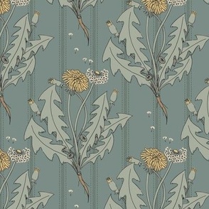 Dandelion Stripe | Small (6" Repeat) | Loden Green | Botanical