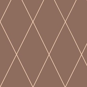 Simple Trellis Diamond Lines, Peach on Cocoa Brown