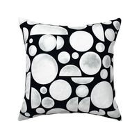 Large Scale // Hand-painted White on Black Geometric Circles and Half-Circle Shapes