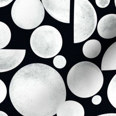 Large Scale // Hand-painted White on Black Geometric Circles and Half-Circle Shapes