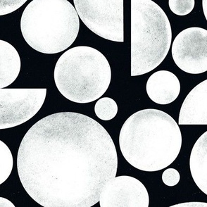 Larger Scale // Hand-painted White on Black Geometric Circles and Half-Circle Shapes