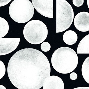 Large Scale // Hand-painted White on Black Geometric Circles and Half-Circle Shapes