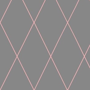 Simple Diamond Trellis Lines, Pink on Charcoal Grey