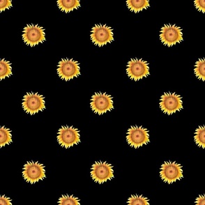Yellow Sunflower dots on black (large)