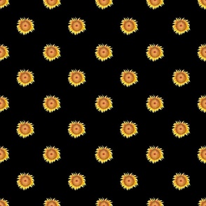 Yellow Sunflower dots on black  (medium)