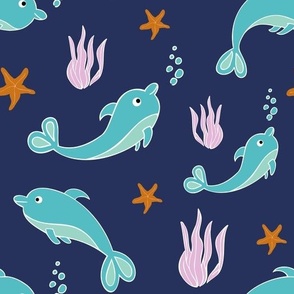 Turquoise dolphins with blue