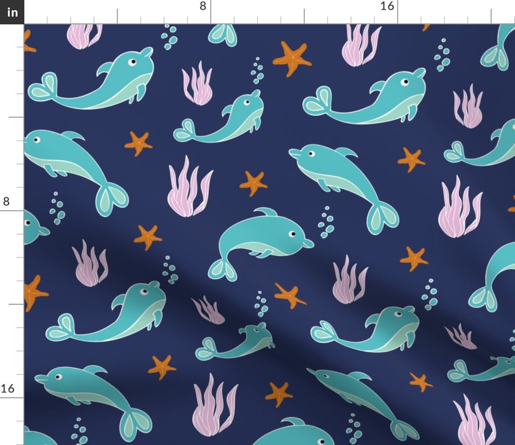Turquoise dolphins with blue