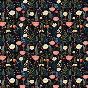 Jean - A vibrant Floral Pattern on a Black Background
