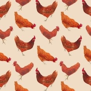 Chickens in watercolour - beige background - Sm