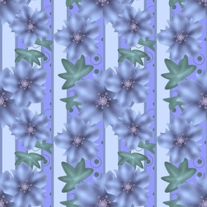  blue flowers on a striped blue background