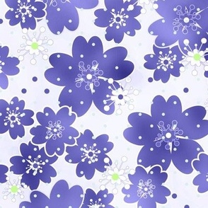 Retro sixties floral pattern with white and blue polka dots