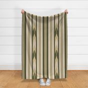 Ikat stripes green linen weave Large scale