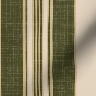 Ikat stripes green linen weave Large scale