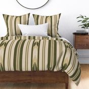 Ikat stripes green linen weave Large scale