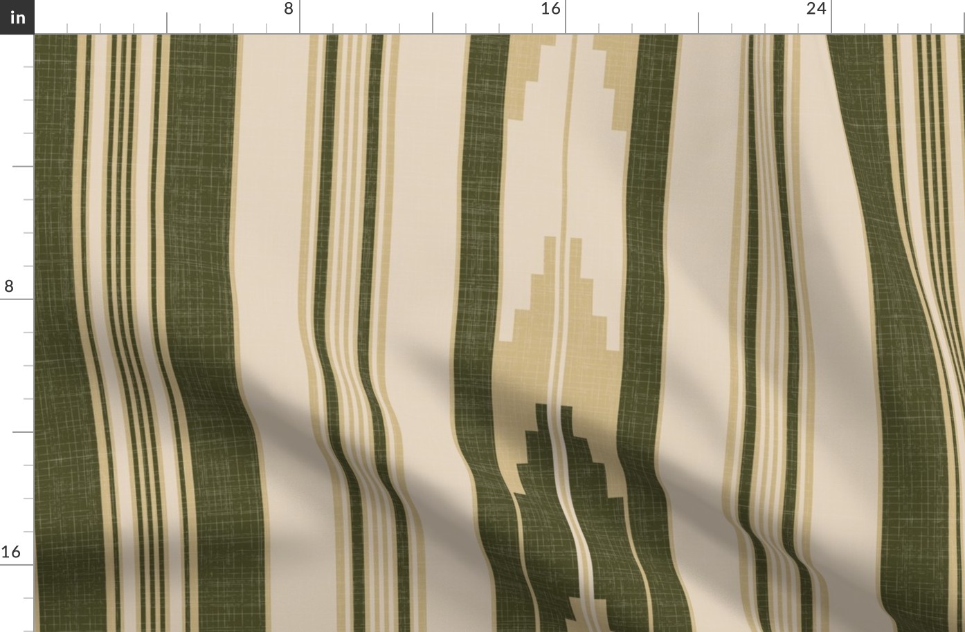 Ikat stripes green linen weave Large scale