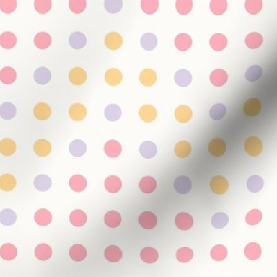 Flamestitch Dot 7 6 Inch ~ polka dots ~ pink ~ lilac ~ yellow ~ cream ~ kids room ~ bedroom wallpaper ~ kids apparel ~kids clothing ~ Kids clothes ~ girls clothing ~ feminine ~ white ~ chevron