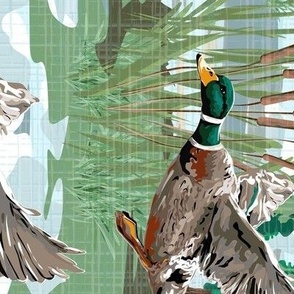 Vintage Retro Style Bird Illustration, Wild Colorful Emerald Green Bird Feathers, Farmhouse Kitchen Lake Life, Freshwater Flying Mallard Duck Migration, LARGE SCALE