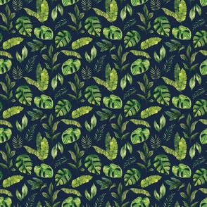 Tropical Jungle Foliage on Navy Blue 6 inch