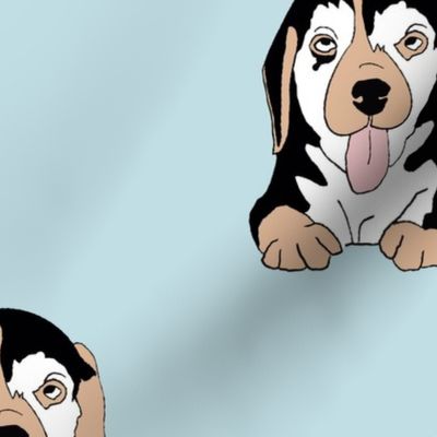 (L) Lovable Beagle Puppy Portrait in Playful Hues on Pastel Blue