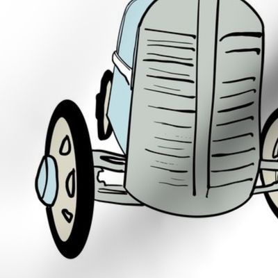 (L) Kids Toy Vintage Car Transport, Retro Vintage Pastel Blue Go-Karts on White. 