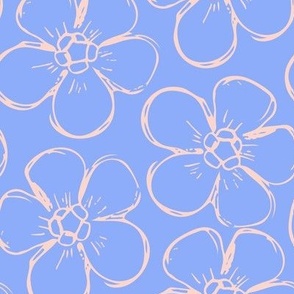 Forget Me Not Peach on Blue Hand-drawn outline Flower