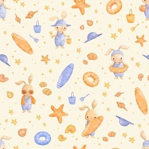 Cute Beach Bunnies in Blue and Orange Tones