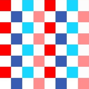 4x2 Fourth July summer red, pink, blue checkerboard 