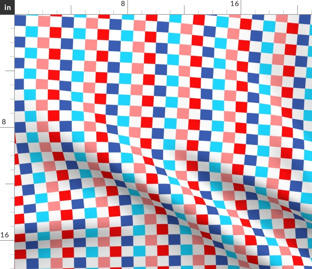 3x1 Fourth July summer red, pink, blue checkerboard 