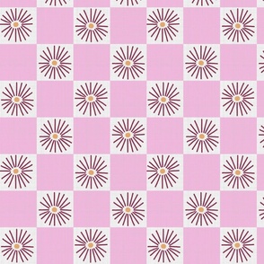 LARGE:Textured White Maroon florals on white dark pink Checkered checks
