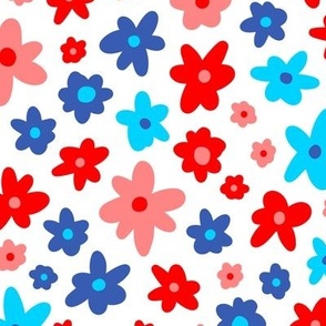 10x12 Red, blue, pink summer florals Fourth of July