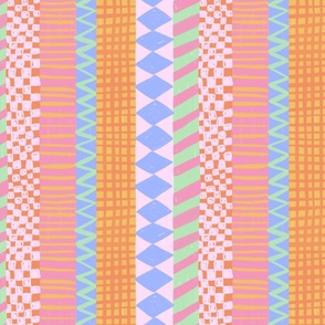 Multicoloured fun stripes with shapes