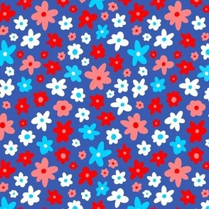 5x6 Summer florals Fourth of July on blue
