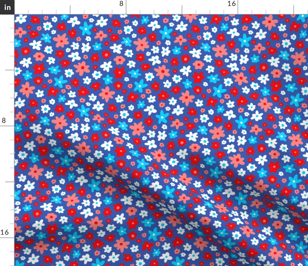 5x6 Summer florals Fourth of July on blue