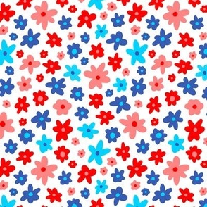 Small 5x6 Red, blue, pink summer florals Fourth of July