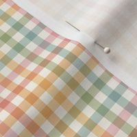 Tiny scale / Pastel rainbow plaid on cream / Cute micro mini small gingham stripes in soft pale powder baby pink blue green yellow orange red and warm light ivory beige off white / 70s vichy caro grid lines fun picnic checks blender
