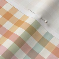 Small scale / Pastel rainbow plaid on cream / Cute gingham stripes in soft pale powder baby pink blue green yellow orange red and warm light ivory beige off white / 70s vichy caro grid lines fun picnic checks blender
