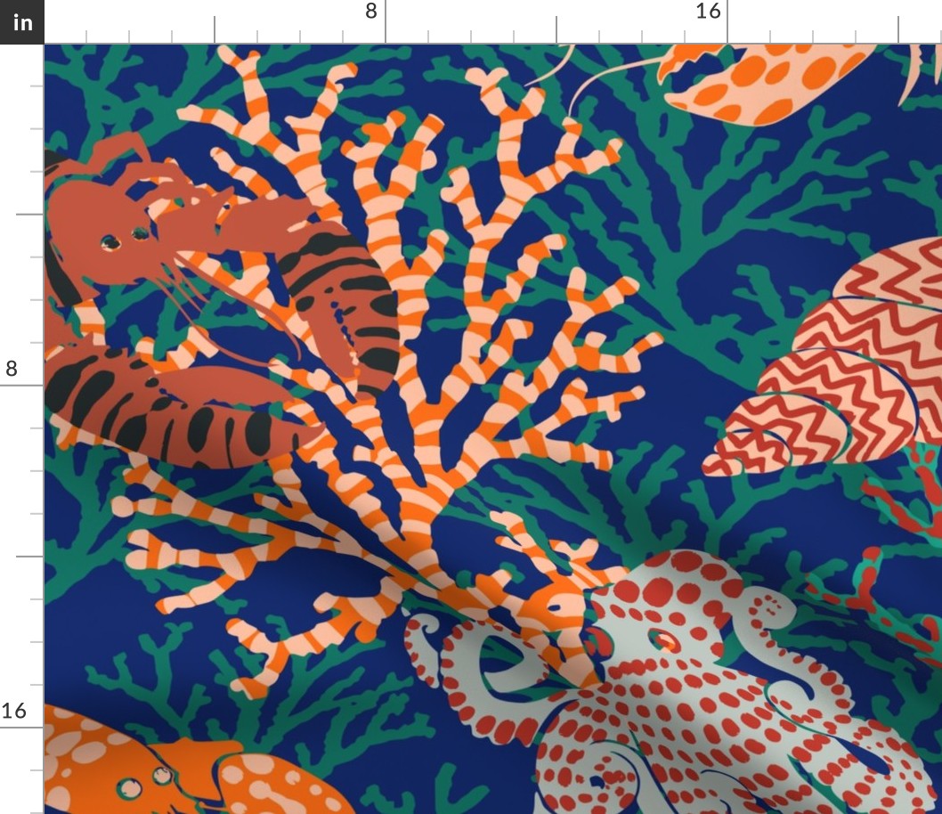 Vibrant coral reef blue and orange - L
