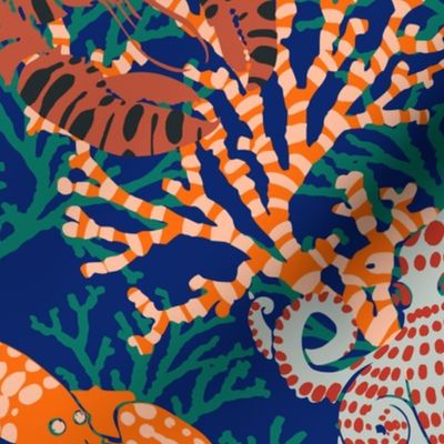 Vibrant coral reef blue and orange - M