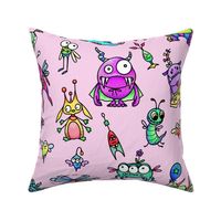 Cute Pink Aliens and Monsters for kids decor fabrics