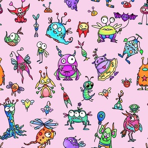 Cute Pink Aliens and Monsters for kids decor fabrics