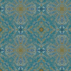 muted blue and gold Arabic oriental kaleidoscope1/medium