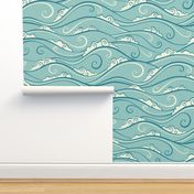 north coast sea waves - turquoise / blue / teal (large)