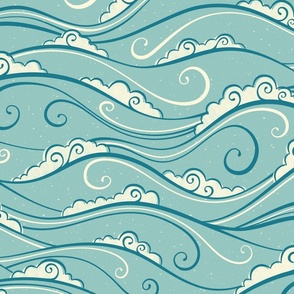north coast sea waves - turquoise / blue / teal (large)