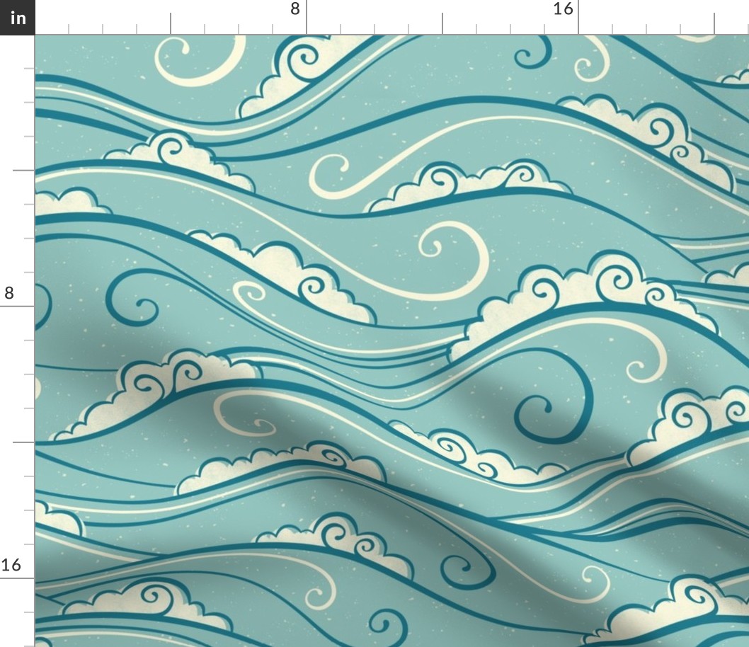 north coast sea waves - turquoise / blue / teal (large)