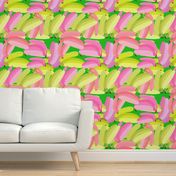 Yellow and Pink Bananas on Green Background
