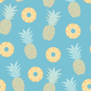 yellow pineapple, summer, fruit, fresh, tropical pool party, blue background (large)