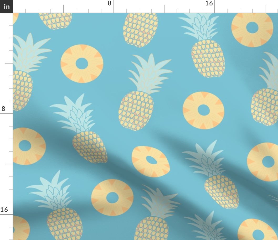 yellow pineapple, summer, fruit, fresh, tropical pool party, blue background (large)