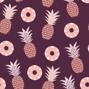 pineapple, summer, fruit, moody tropical, pool party, dark purple background (medium)